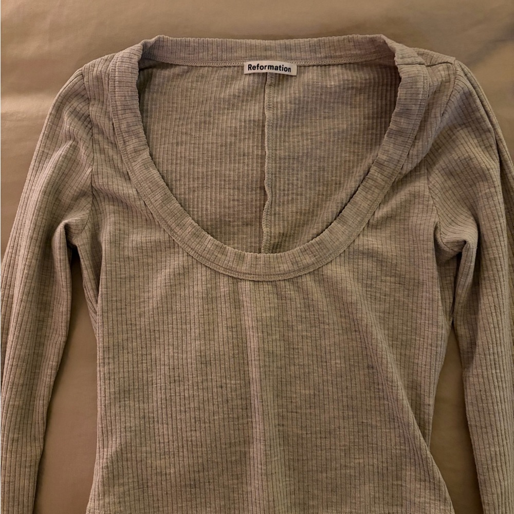 Reformation Light Gray Ribbed Knit Top